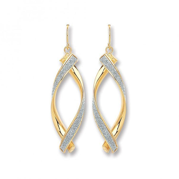 9ct Gold Moondust Oval Twist Drop Earrings