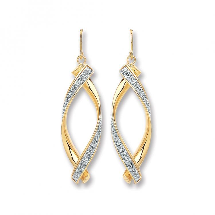9ct Gold Moondust Oval Twist Drop Earrings