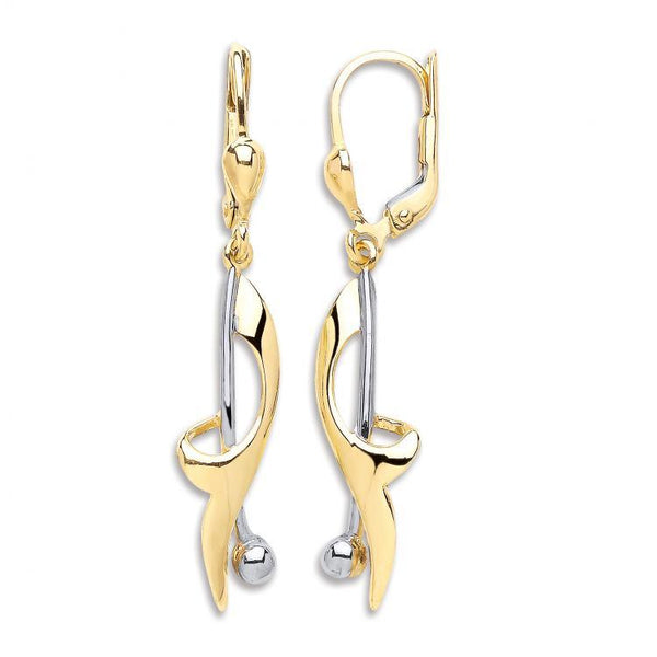 9ct Yellow and White Gold Musical Note Drop Earrings