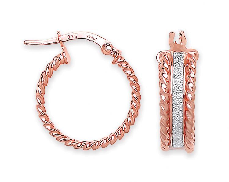 9ct Rose gold and White Gold Moondust Ribbed Edge Earrings