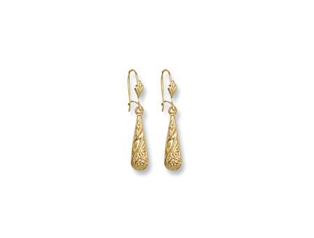 9ct Gold Long Tear Drop Filigree Patterned Earrings
