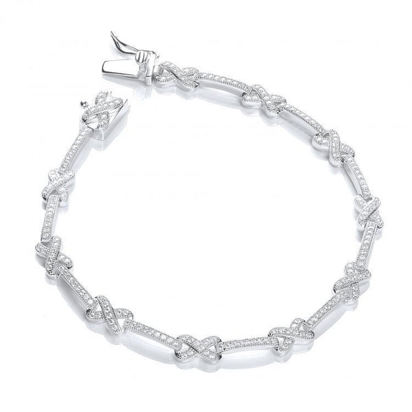 Real Silver Micro Pave' Kisses 200 Cz Bracelet 7"/18cm, J-Jaz Collection
