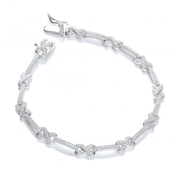 Real Silver Micro Pave' Kisses 200 Cz Bracelet 7"/18cm, J-Jaz Collection
