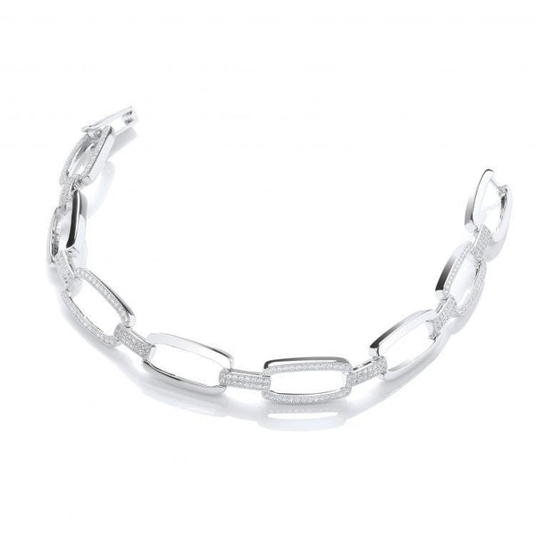 Real Silver Micro Pave' Oval Links 242 Cz Bracelet 7.5"/19cm, J-Jaz Collection