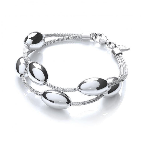 Real Silver Two-Row Oval Beads Bracelet, J-Jaz Collection