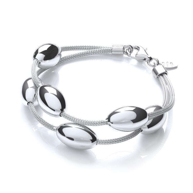 Real Silver Two-Row Oval Beads Bracelet, J-Jaz Collection
