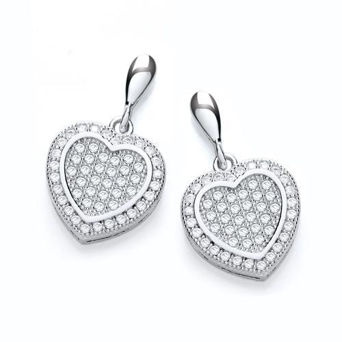Real Silver Pave' Heart Drop Earring J-Jaz Collection