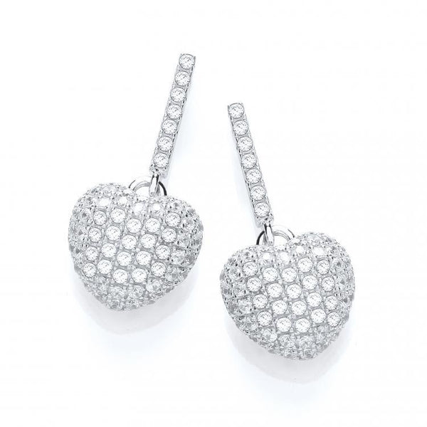 Real Silver Micro Pave' Heart Drop Earring J-Jaz Collection