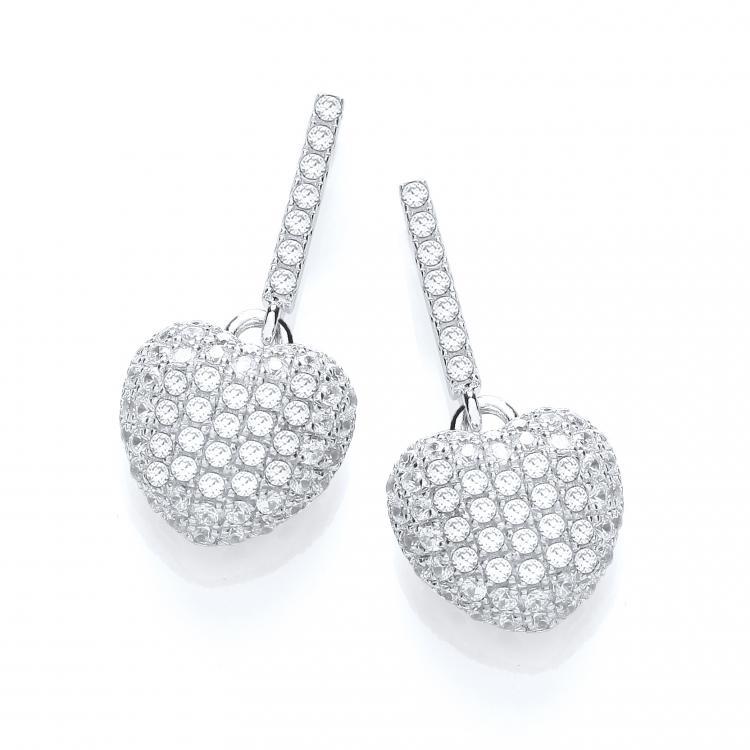 Real Silver Micro Pave' Heart Drop Earring J-Jaz Collection