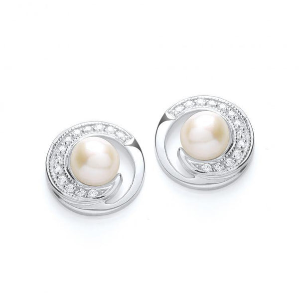 Real Silver Micro Pave' Fancy Stud Fresh water Pearl J-Jaz Collection