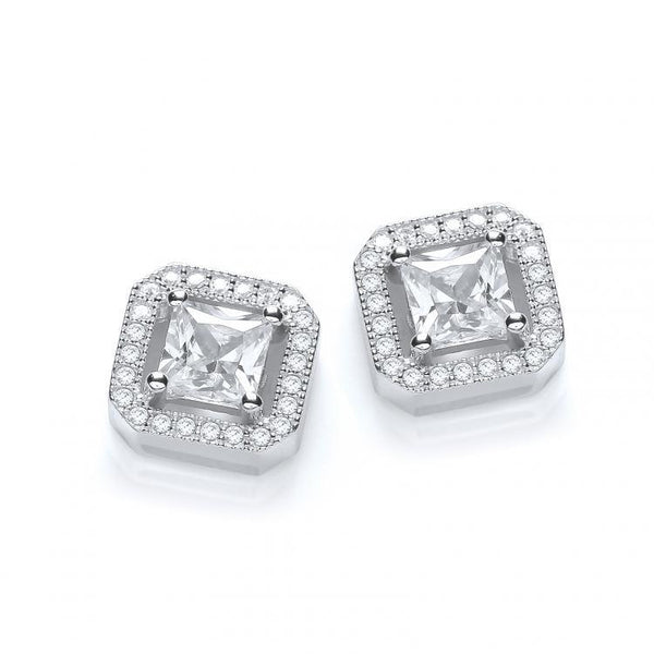 Real Silver Micro Pave' Princess Cut Cz Fancy Stud J-Jaz Collection
