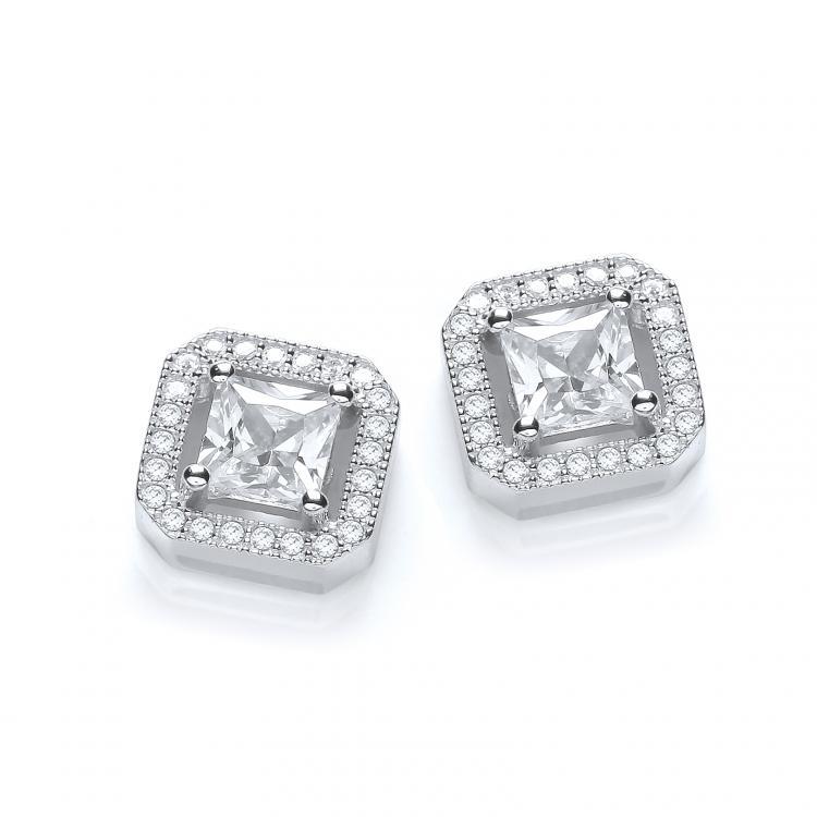 Real Silver Micro Pave' Princess Cut Cz Fancy Stud J-Jaz Collection
