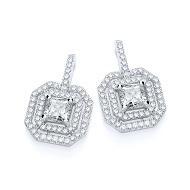 Real Silver Micro Pave' Fancy Square Drop Earring