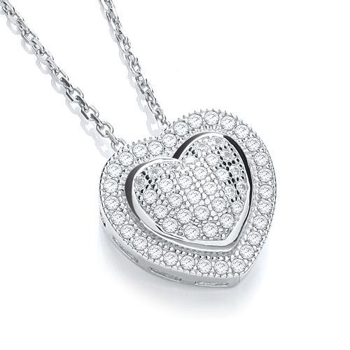 Real Silver Micro Pave' Heart Pendant with 18" Chain, J-Jaz Collection