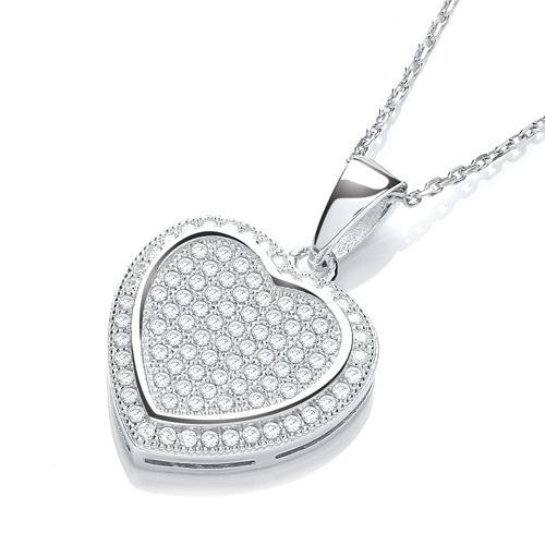 Real Silver Micro Pave' Heart Pendant with 18" Chain J-Jaz Collection