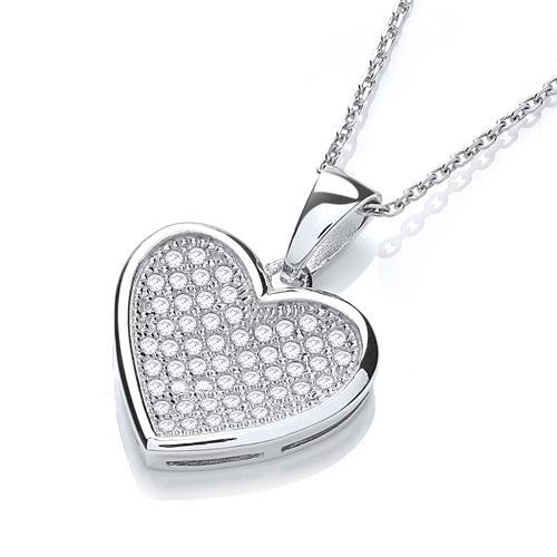Real Silver Micro Pave' Heart Pendant with 18" Chain