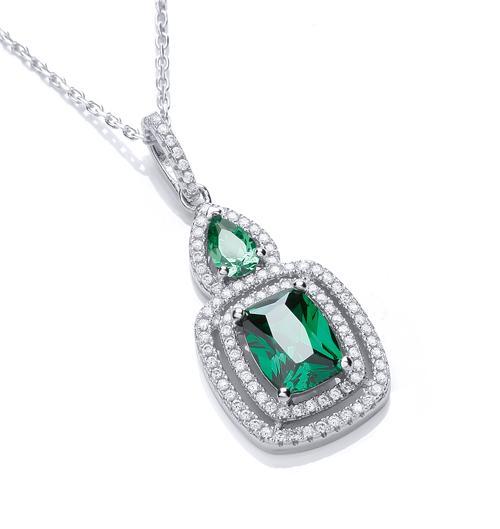 Real Silver Micro Pave' Fancy Pendant Green Cz with 18" Chain, J-Jaz Collection