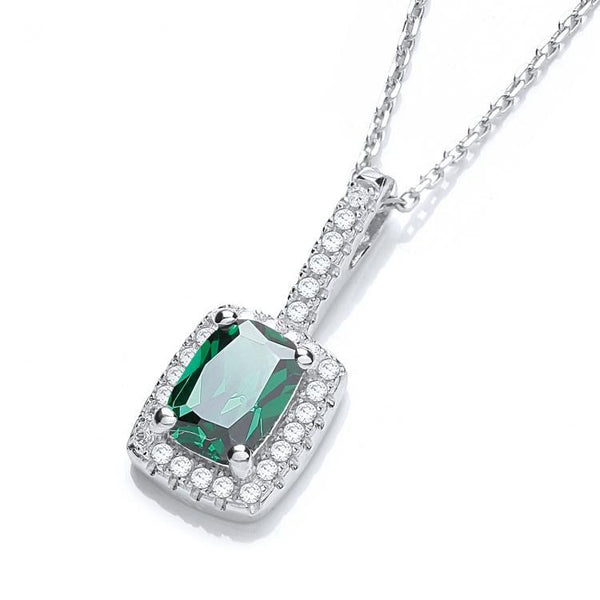 Real Silver Micro Pave' Fancy Pendant Green Small Cz with 18" Chain, J-Jaz Collection