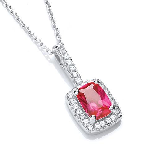 Real Silver Micro Pave' Fancy Pendant Red Small Cz with 18" Chain, J-Jaz Collection