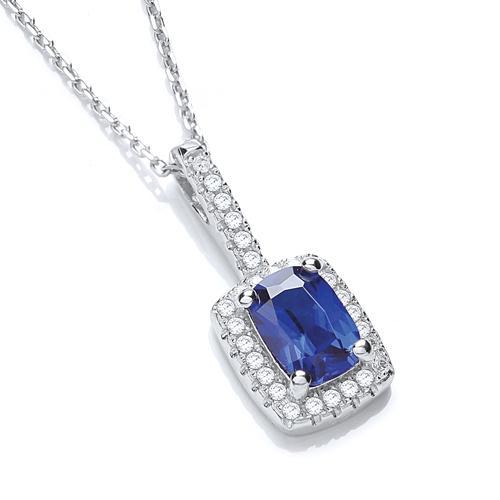 Micro Pave' Fancy Pendant Blue Small Cz with 18" Chain, J-Jaz Collection