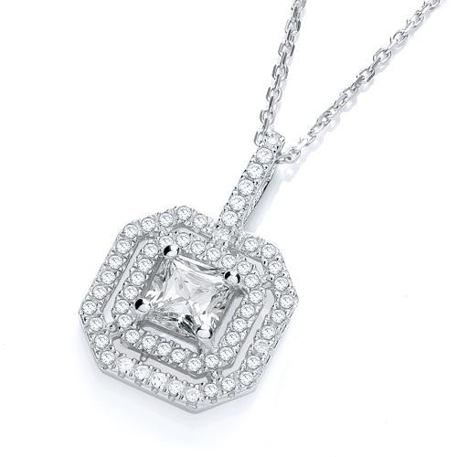 Real Silver Micro Pave' Fancy Pendant Cz Centre with 18" Chain, J-Jaz Collection