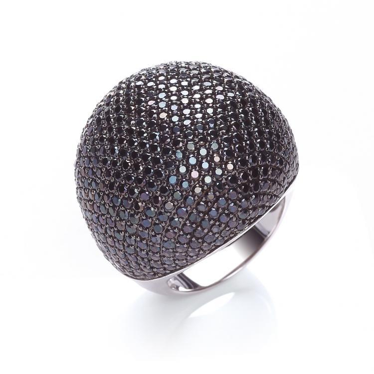 Real Silver Micro Pave' Big Cocktail Ring 503 White Cz, J-Jaz Collection