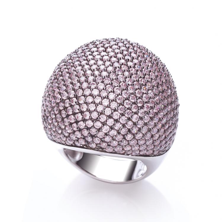 Real Silver Micro Pave' Big Cocktail Ring 503 White Cz, J-Jaz Collection