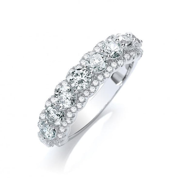Real Silver Micro Pave' 9 Cz Stone Ring with 54 Small Cz, J-Jaz Collection