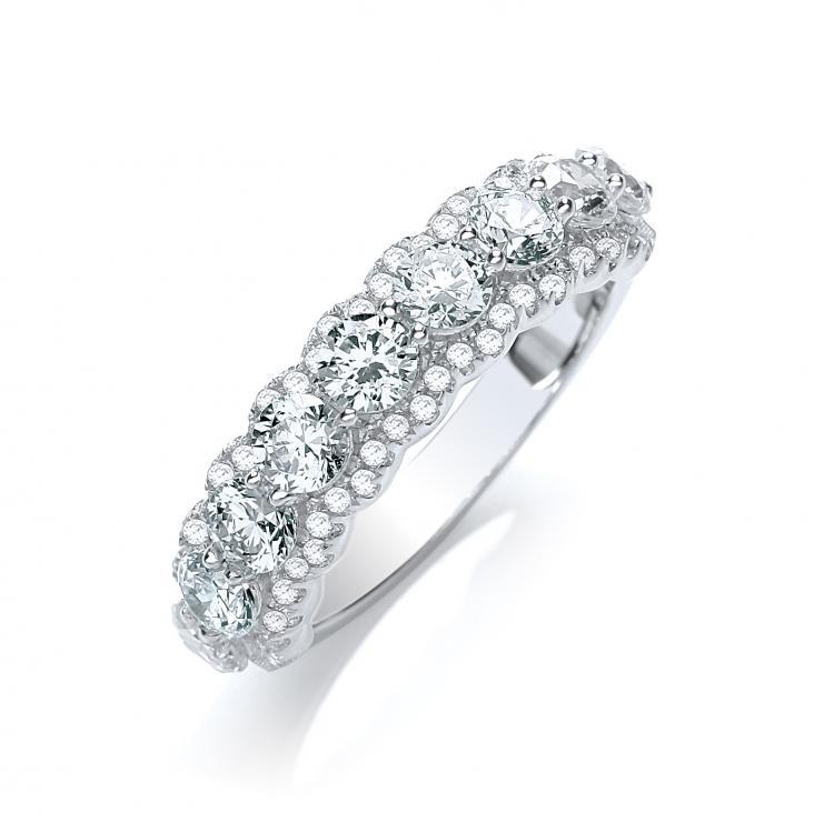 Real Silver Micro Pave' 9 Cz Stone Ring with 54 Small Cz, J-Jaz Collection