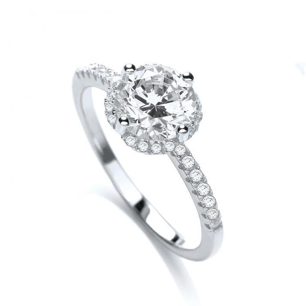 Real Silver Micro Pave' Solitaire Ring with 31 Cz on Shoulder, J-Jaz Collection