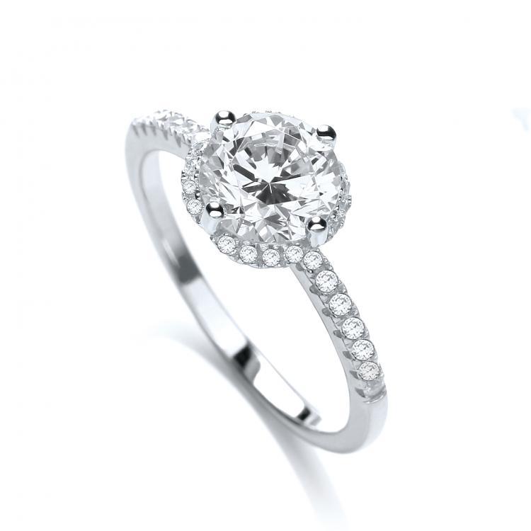 Real Silver Micro Pave' Solitaire Ring with 31 Cz on Shoulder, J-Jaz Collection