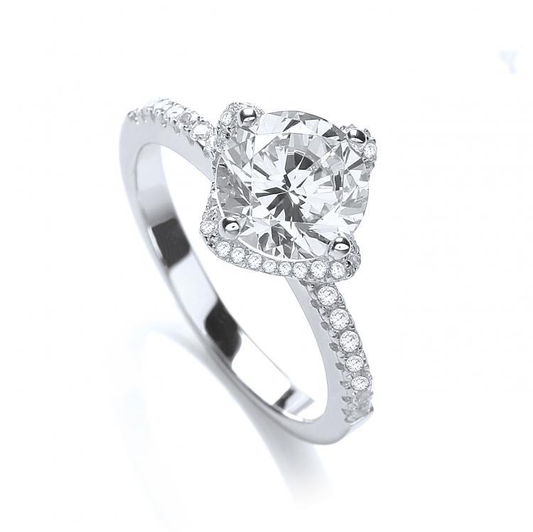 Real Silver Micro Pave' High setting Solitaire Ring Cz on Shoulder, J-Jaz Collection