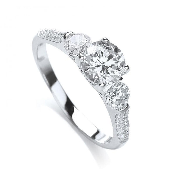 Real Silver Micro Pave' High Setting Trilogy Ring & Cz on Shoulder, J-Jaz Collection