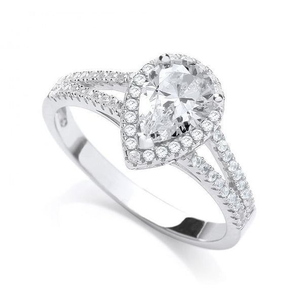 Real Silver Micro Pave' Pear Shape Split Shank Cz Ring, J-Jaz Collection