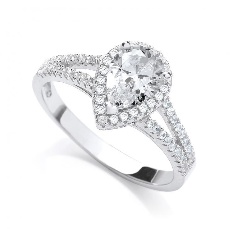 Real Silver Micro Pave' Pear Shape Split Shank Cz Ring, J-Jaz Collection
