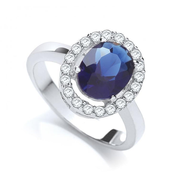 Real Silver Blue Oval Cz Cluster Ring, J-Jaz Collection