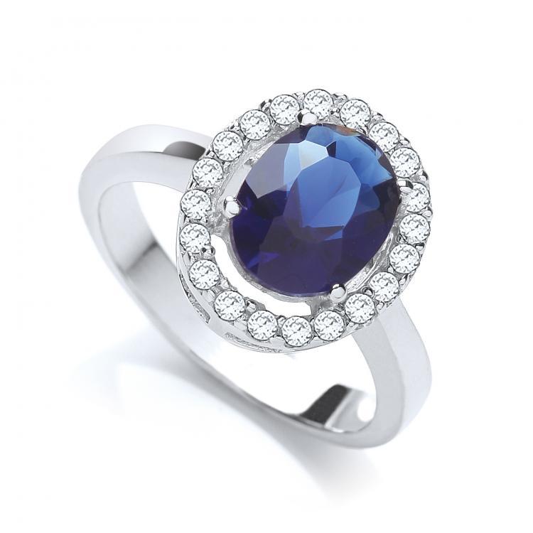 Real Silver Blue Oval Cz Cluster Ring, J-Jaz Collection