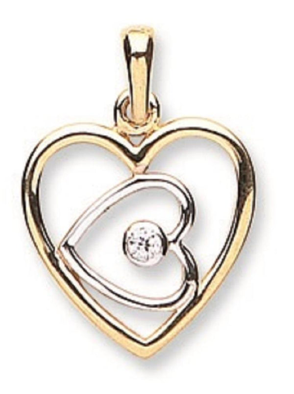 9ct White & Yellow Gold Heart Pendant