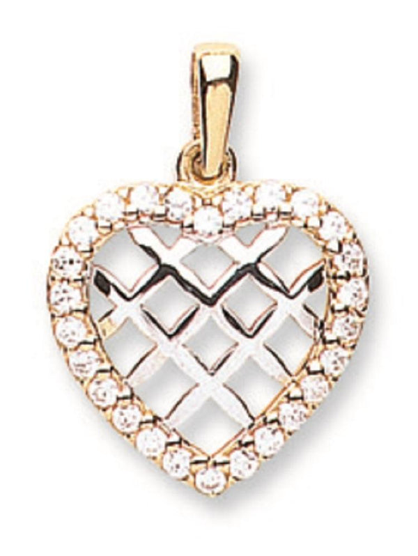 9ct Gold Grill Heart Pendant With Cubic Zirconia