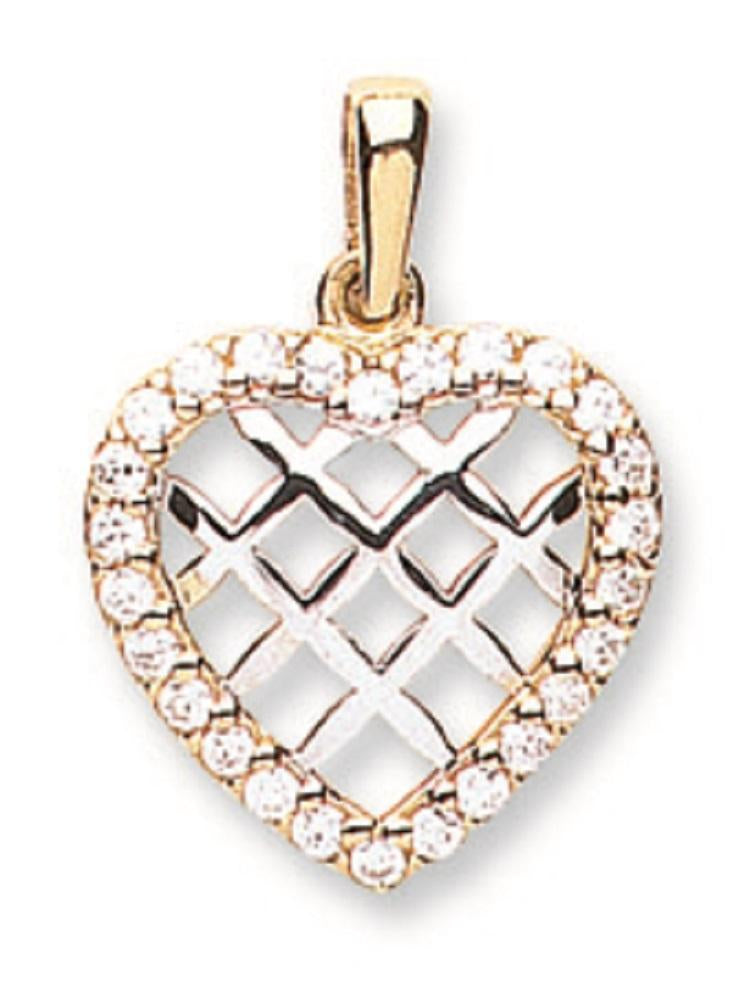 9ct Gold Grill Heart Pendant With Cubic Zirconia