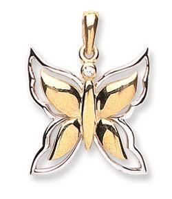 9ct White & Yellow Gold Butterfly Pendant