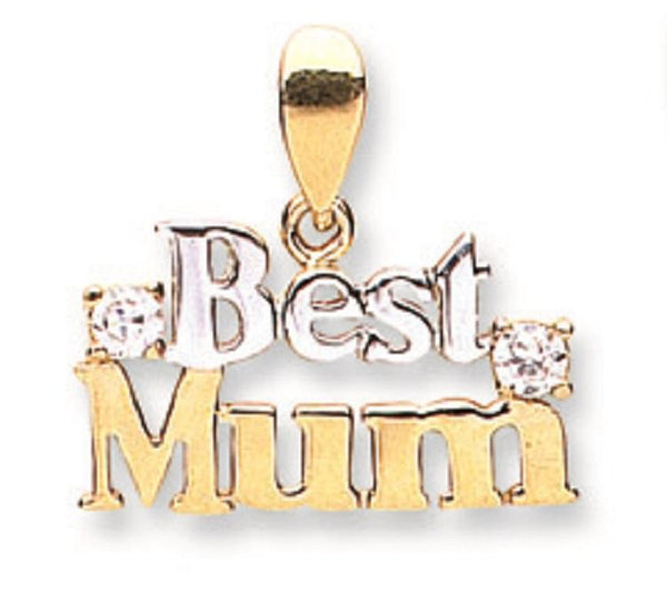 9ct Gold Best Mum Pendant with CZ