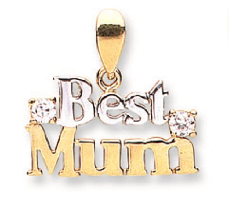 9ct Gold Best Mum Pendant with CZ