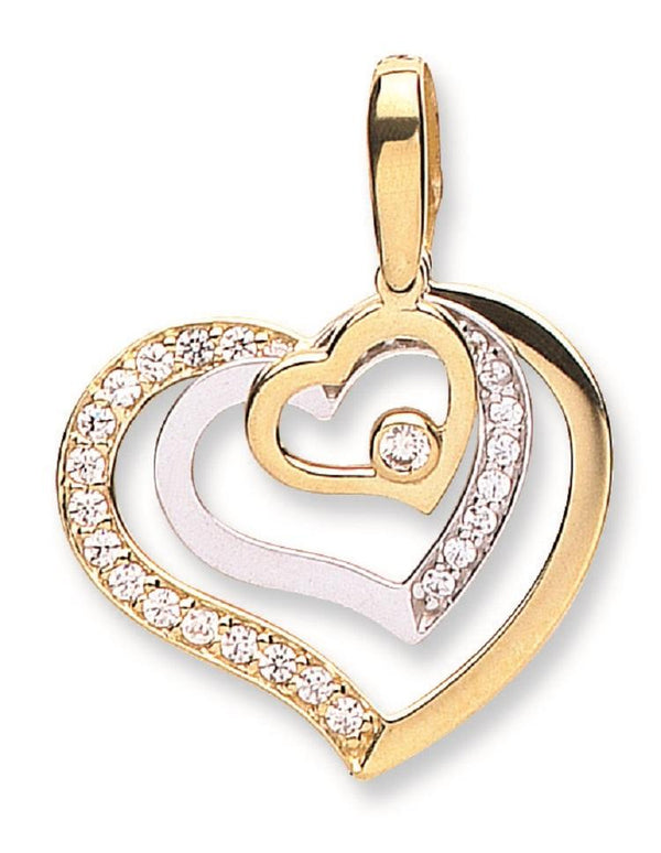 9ct White & Yellow Gold Triple Heart Pendant