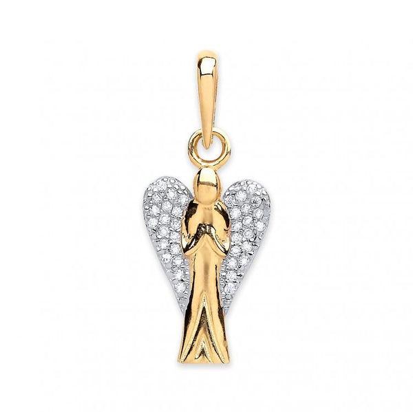 9ct Gold Angel Pendant Cubic Zirconia