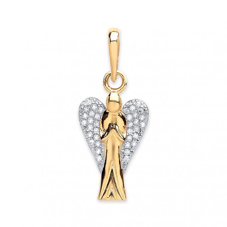 9ct Gold Angel Pendant Cubic Zirconia