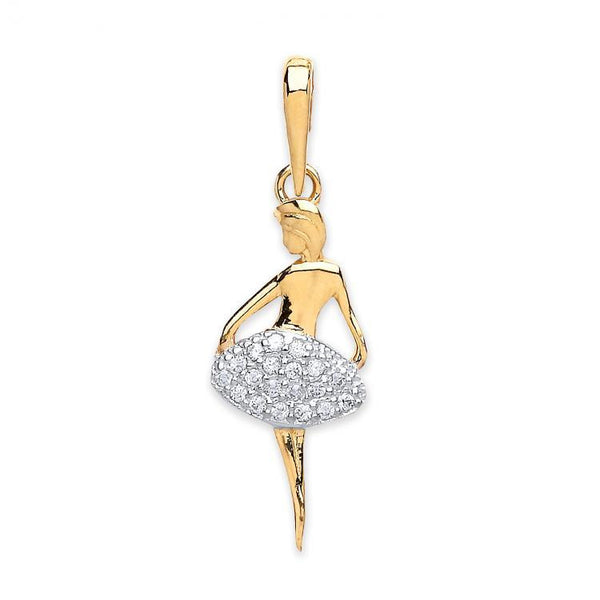 9ct Gold Dancing Ballerina Cubic Zirconia Pendant