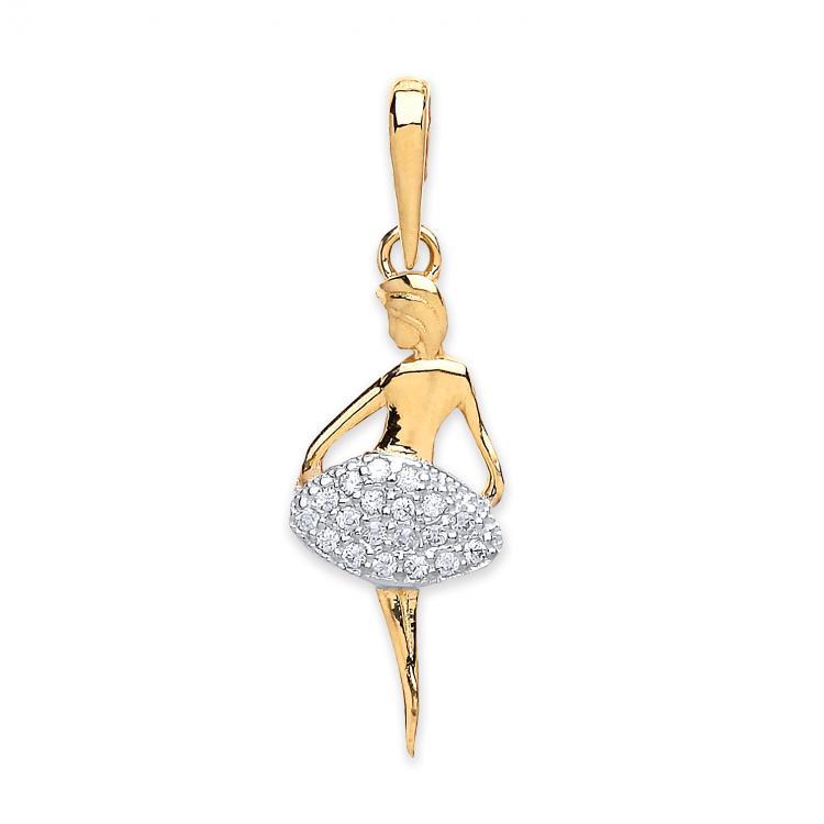 9ct Gold Dancing Ballerina Cubic Zirconia Pendant