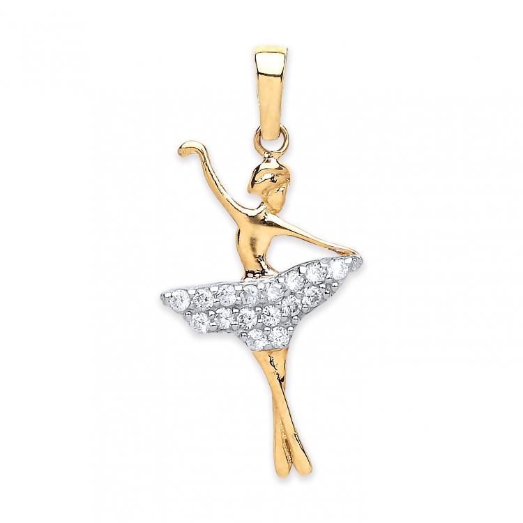 9ct Gold Dancing Ballerina Cubic Zirconia Pendant
