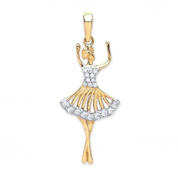 9ct Gold Dancing Ballerina Cubic Zirconia Pendant